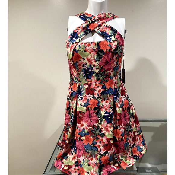 Vince Camuto Halter Crisscross Multiprint Fit and Flare Dress - Size 14 (NWT) - Picture 1 of 10